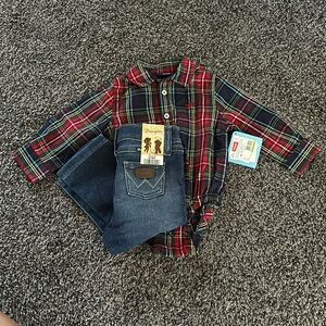 🏡NWT Wrangler set long sleeve flannel and jean set